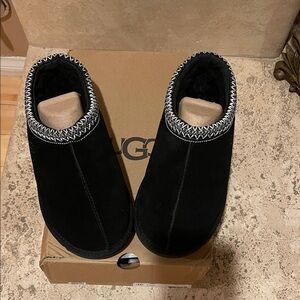 UGG Black Suede Slip-On Cozy Ankle Slippers with Decorative Trim Brand New